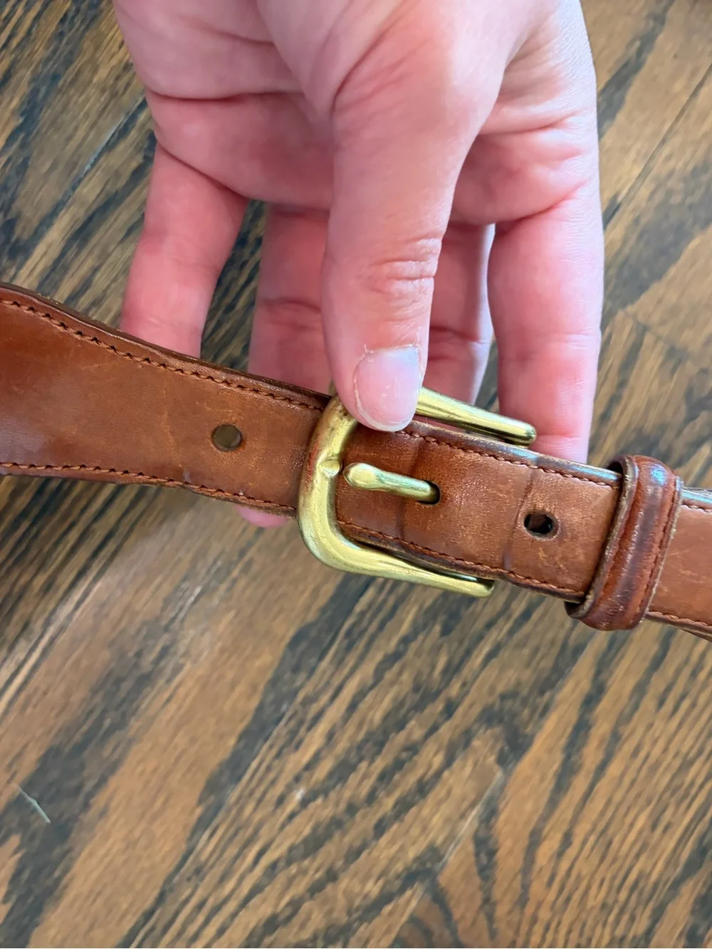 COACH Surcingle Belt Brown Leather Brass Bardware Linen Belt 36”